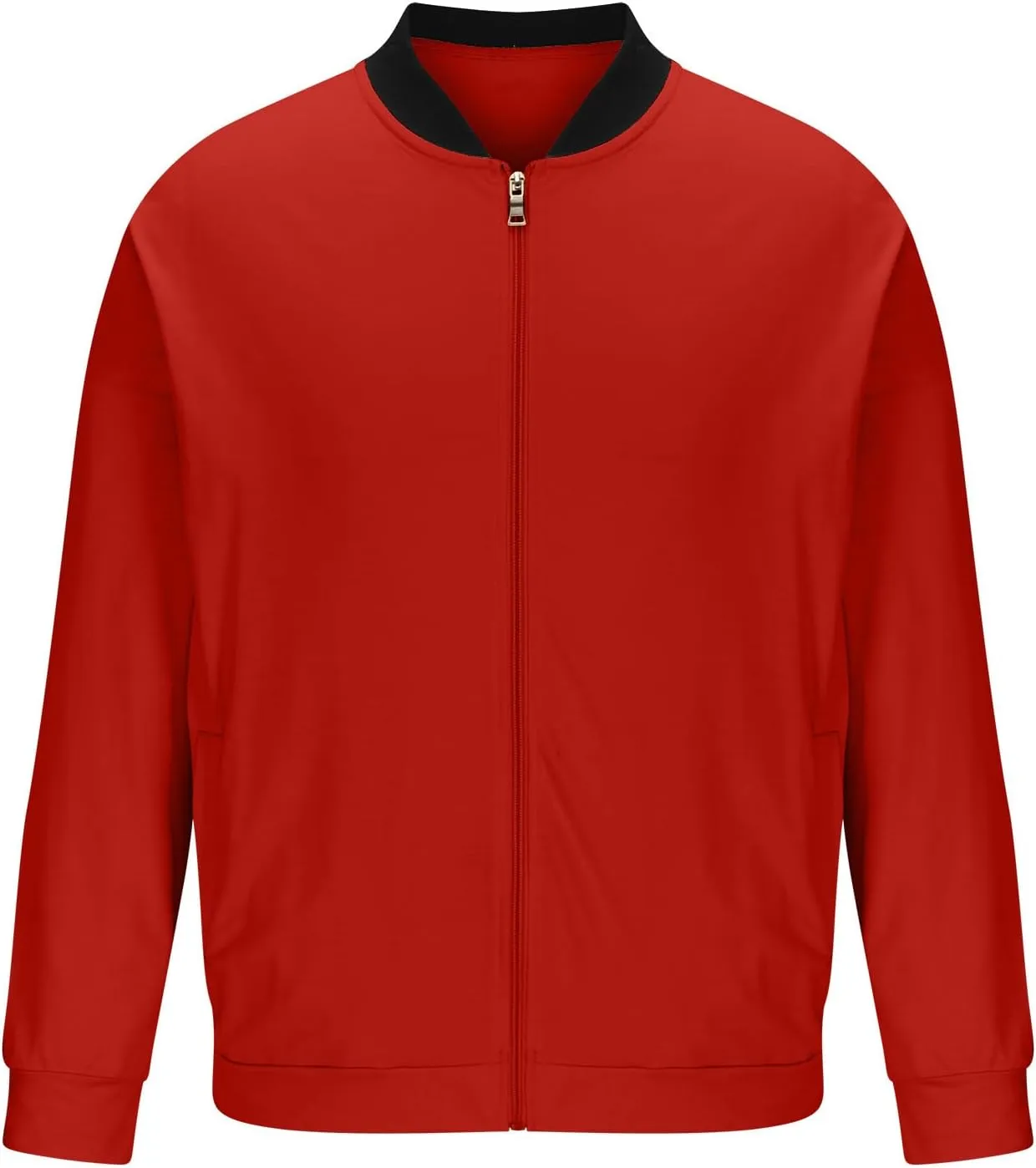 Stand Collar Bomber Jacket for Men Full Zipper Crop Coat Elastic Long Sleeve Outdoor Cardigan Outwear with Pokets