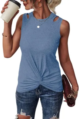 Tank Top for Women Twist Front Tops Cut Out Sleeveless Blouse Cold Shoulder Summer Casual Vest Cropped Tee Shirts