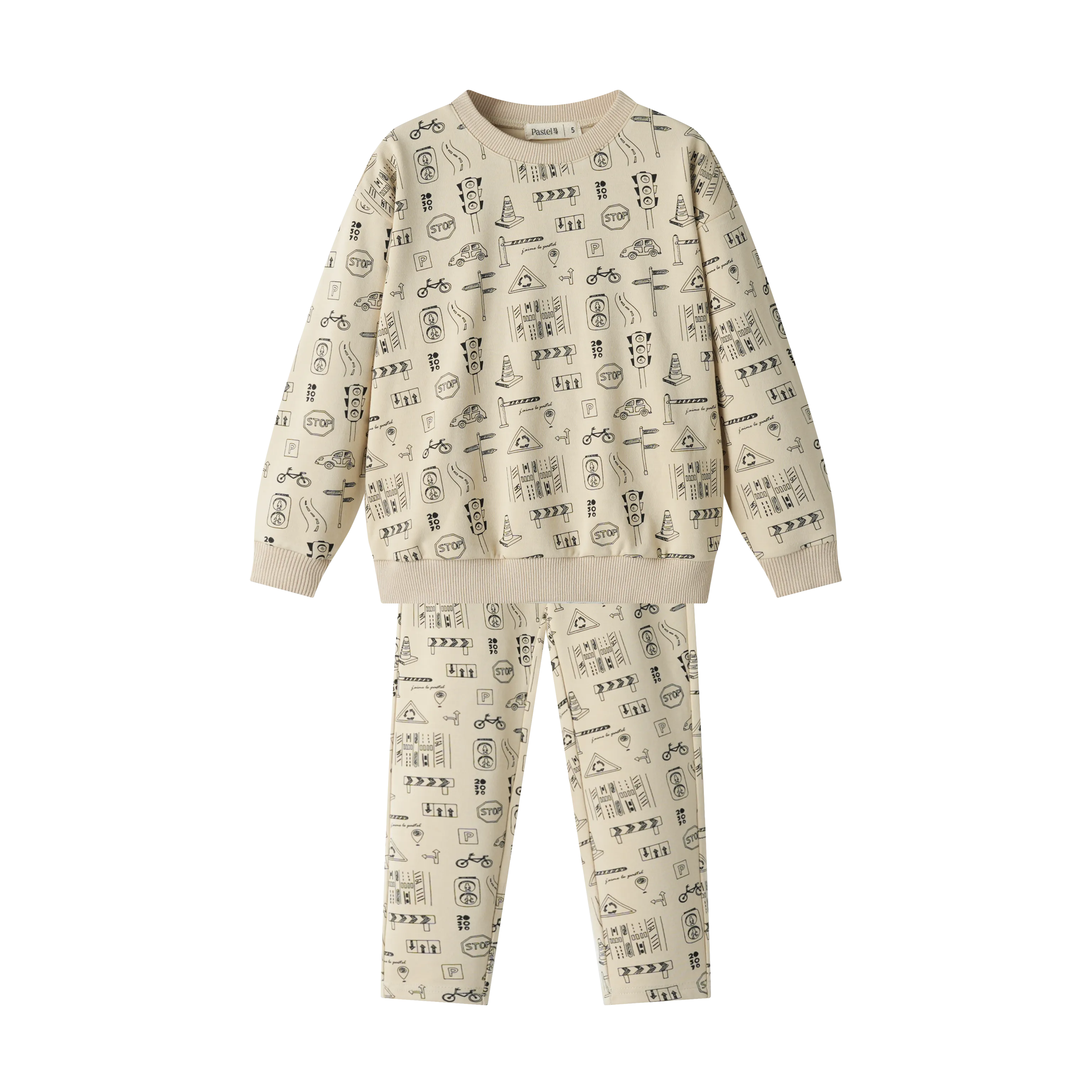 TRAFFIC PRINT PAJAMA-OATMEAL
