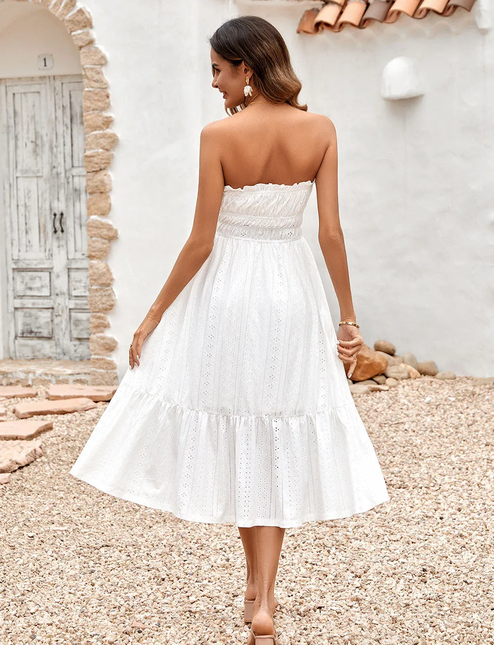 White Ruffles Sleeveless Bohemia Holiday Dress For Women