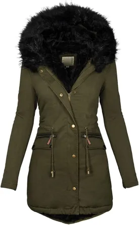 Winter Coat for Women Sherpa Lined Jacket Thermal Fleece Zip Up Overcoats with Hood Flannel Parka Outwear with Pocket