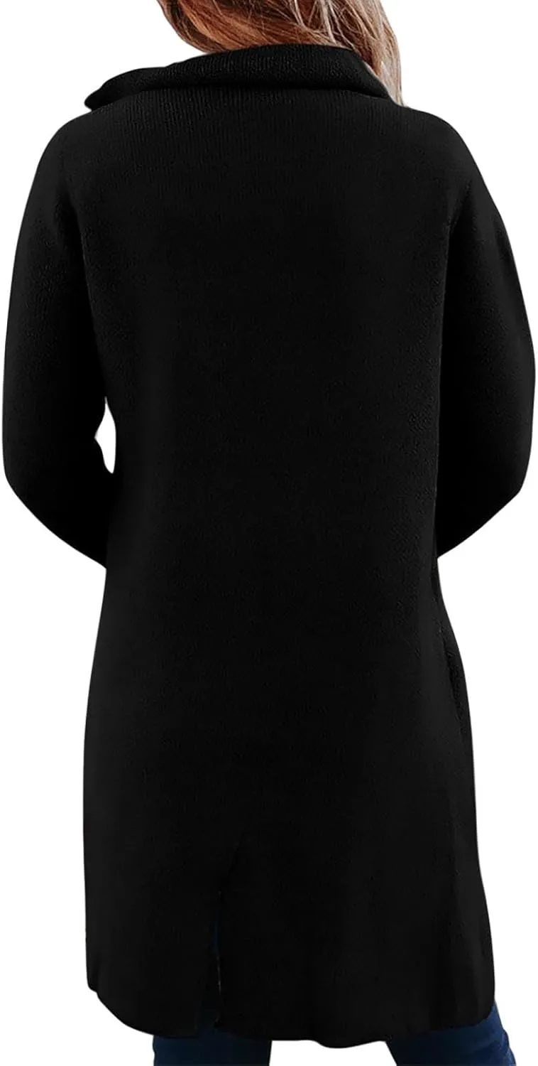 Winter Trench Coats for Women Casual Dressy Long Sleeve Open Front Knit Peacoat Plus Size Lightweight Sweater Jacket Coatigan