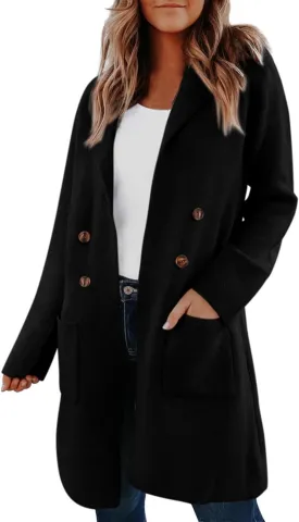 Winter Trench Coats for Women Casual Dressy Long Sleeve Open Front Knit Peacoat Plus Size Lightweight Sweater Jacket Coatigan