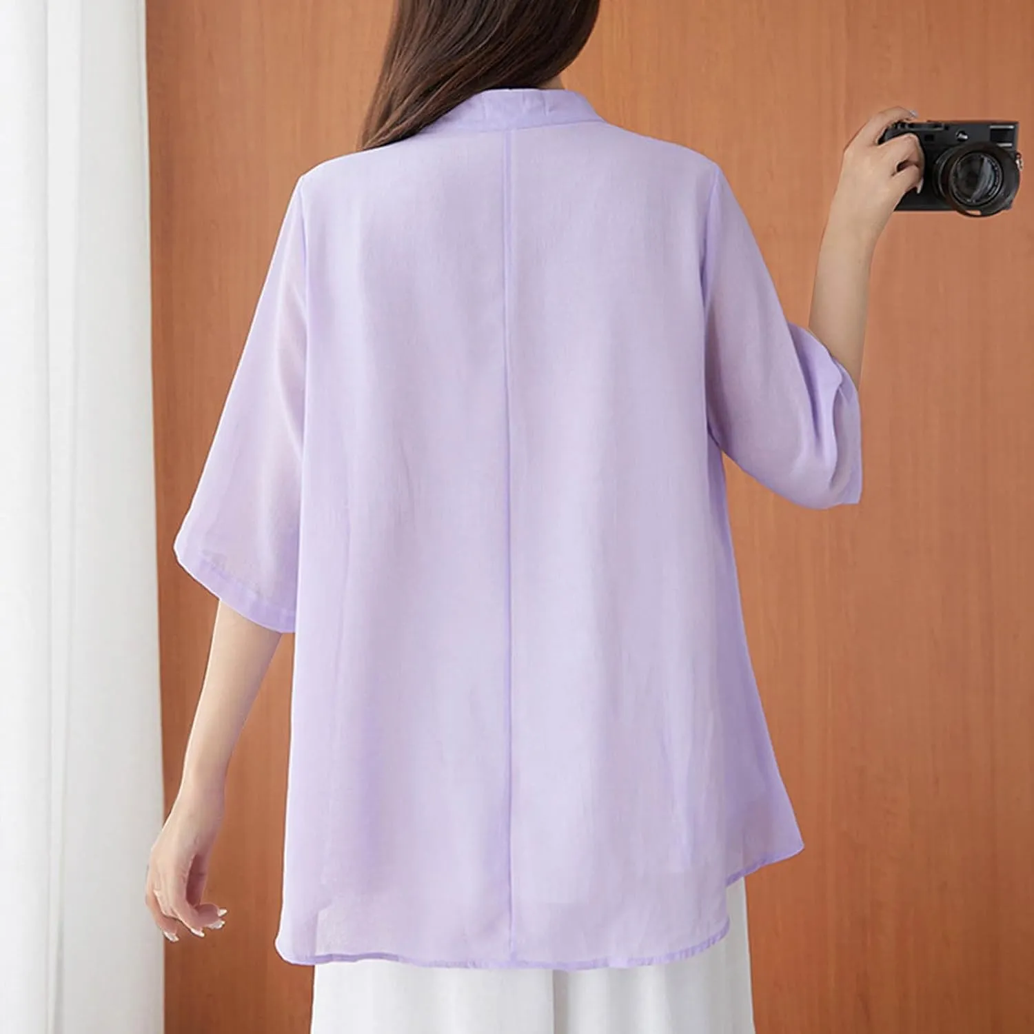 Women Summer Short Sleeve Vintage Chinese Frog Button Blouses Traditional Mandarin Collar Embroidered Top Tunic Shirts