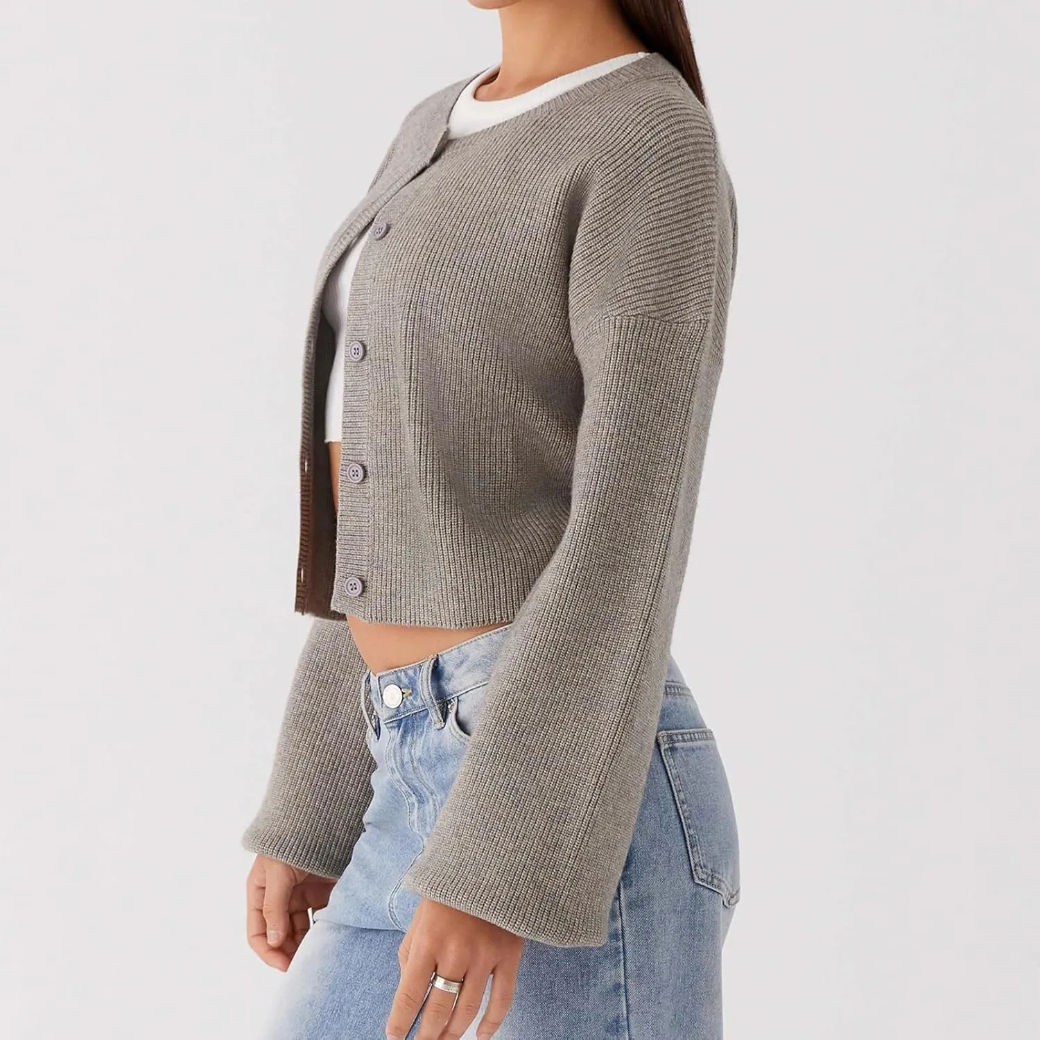 Women Y2k Crop Cardigan Sweater Long Sleeve Button Down Cardigan Vintage Open Front Sweater Cute Knit Pullover Tops