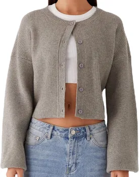 Women Y2k Crop Cardigan Sweater Long Sleeve Button Down Cardigan Vintage Open Front Sweater Cute Knit Pullover Tops