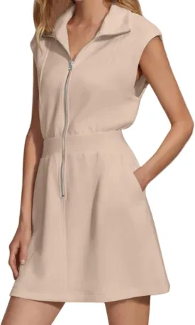 Women's Casual Dresses 2025 Lapel Zip Up Sleeveless Dresses Summer Solid Color Tennis Mini Dress with Pockets
