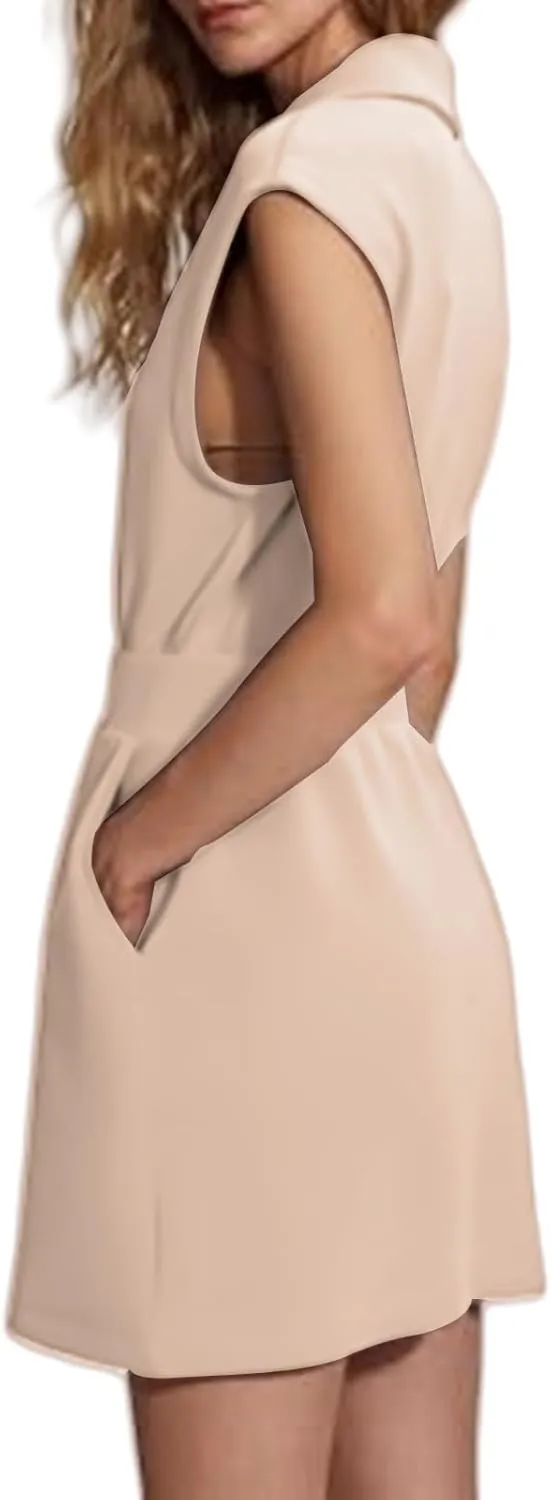 Women's Casual Dresses 2025 Lapel Zip Up Sleeveless Dresses Summer Solid Color Tennis Mini Dress with Pockets