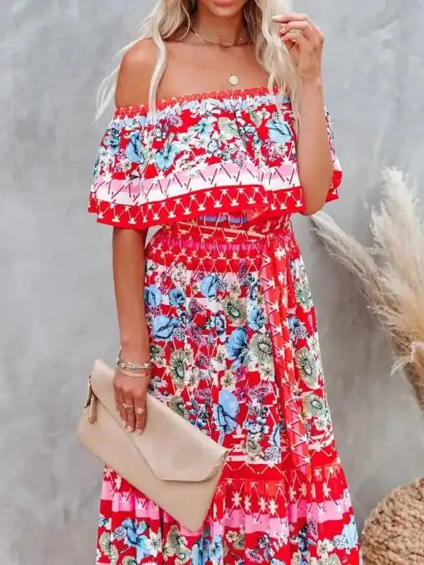 Women’s Embroidered Floral Off-the-shoulder Maxi Dress