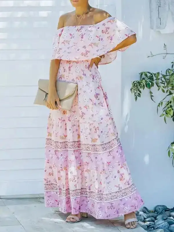 Women’s Embroidered Floral Off-the-shoulder Maxi Dress
