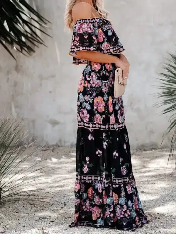Women’s Embroidered Floral Off-the-shoulder Maxi Dress