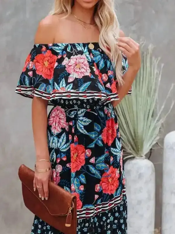 Women’s Embroidered Floral Off-the-shoulder Maxi Dress