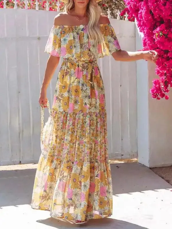 Women’s Embroidered Floral Off-the-shoulder Maxi Dress