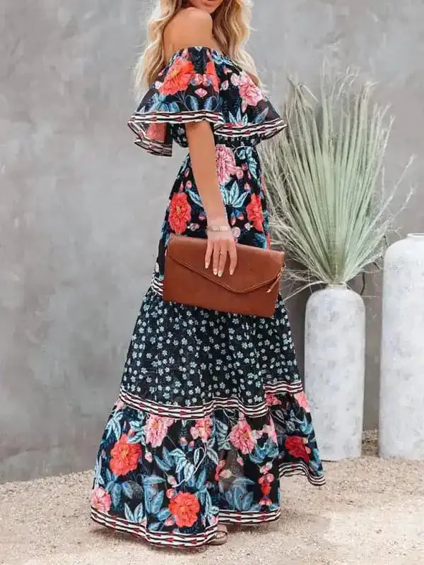 Women’s Embroidered Floral Off-the-shoulder Maxi Dress