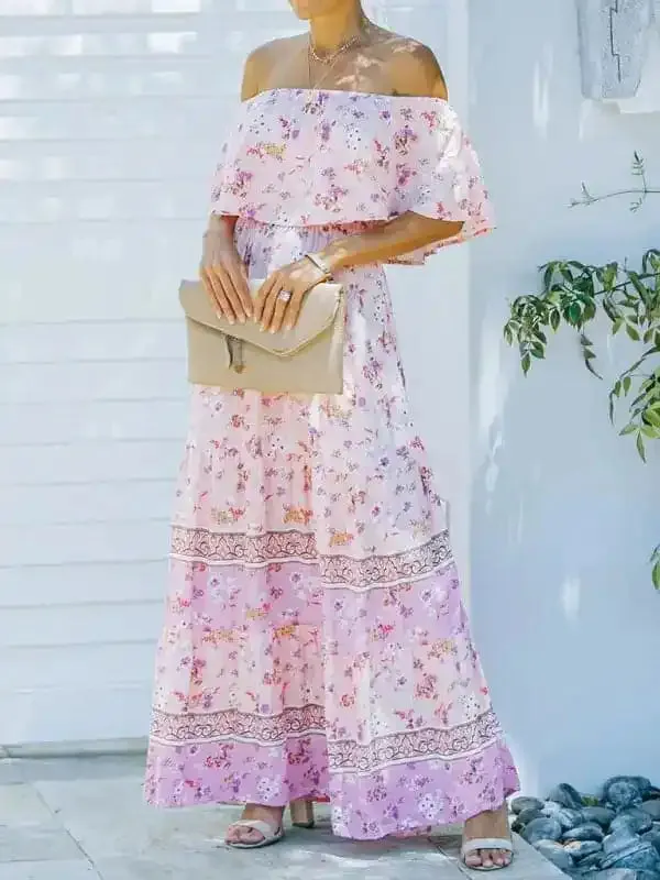 Women’s Embroidered Floral Off-the-shoulder Maxi Dress