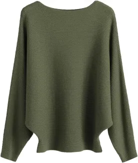 Womens Oversized Lightweight Boat Neck Dolman Batwing Sweater Fall Winter Casual Slouchy Knitted Pullovers