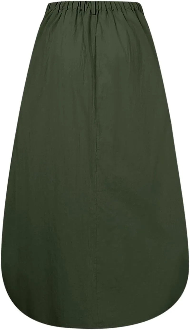 Women's Plus Size Maxi Skirt Elastic High Waist A-Line Long Dress 2025 Summer Casual Loose A Line Skirts with Pockets