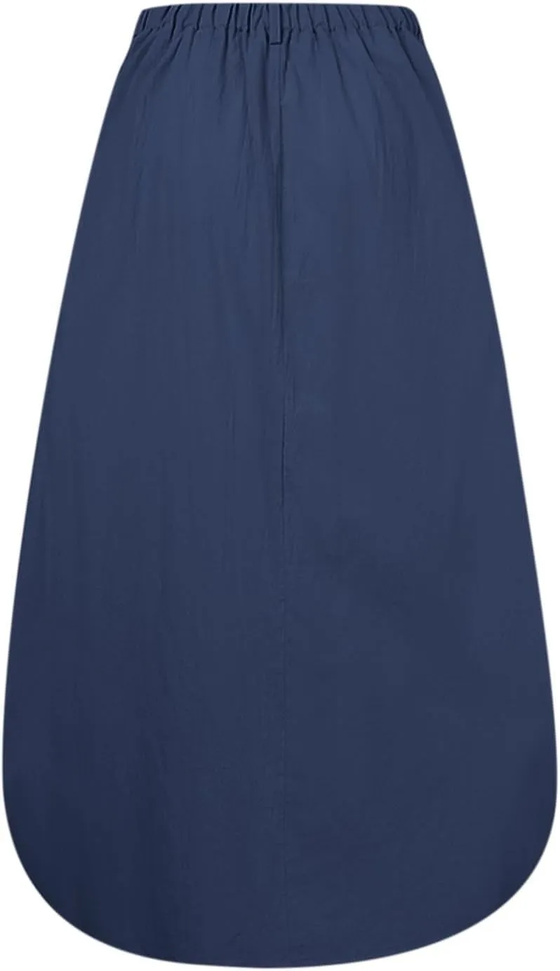 Women's Plus Size Maxi Skirt Elastic High Waist A-Line Long Dress 2025 Summer Casual Loose A Line Skirts with Pockets