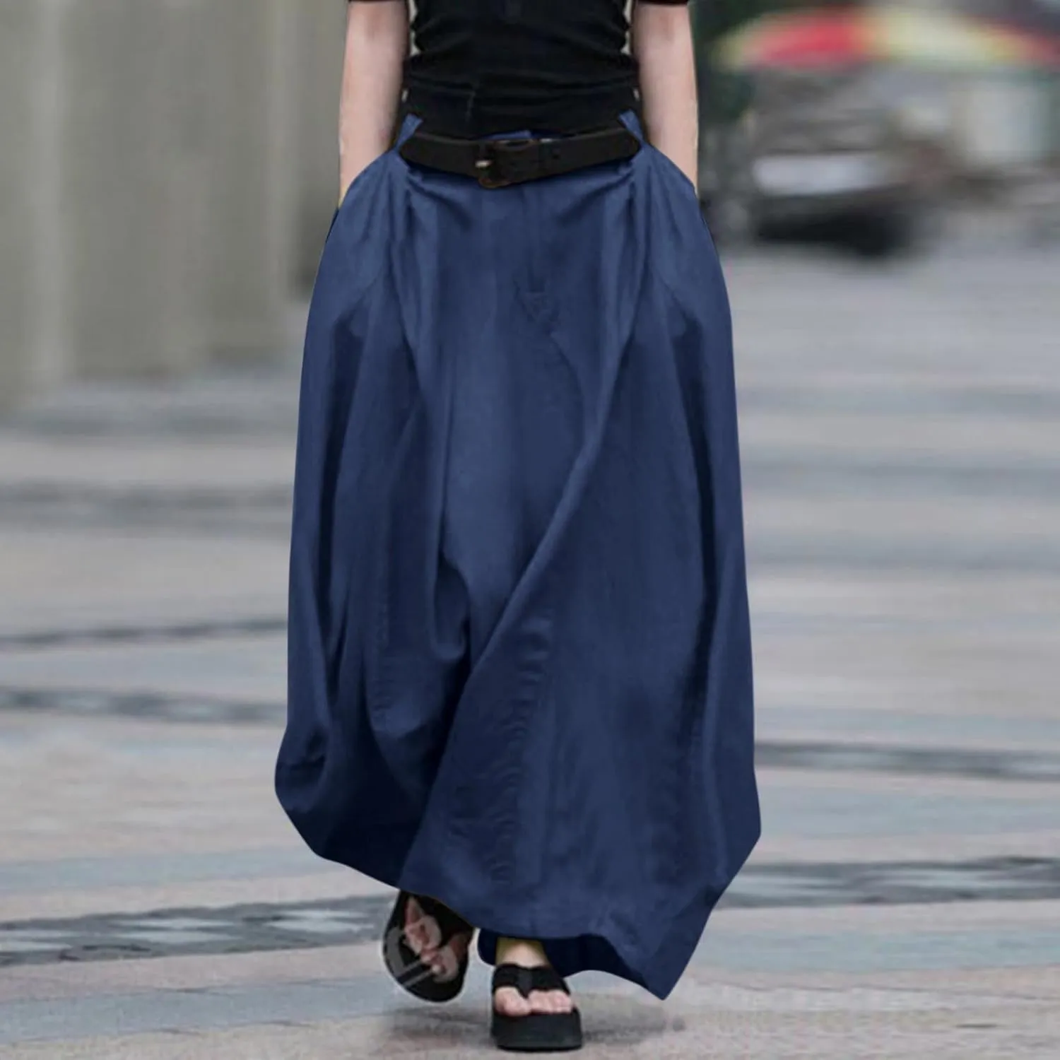 Women's Plus Size Maxi Skirt Elastic High Waist A-Line Long Dress 2025 Summer Casual Loose A Line Skirts with Pockets