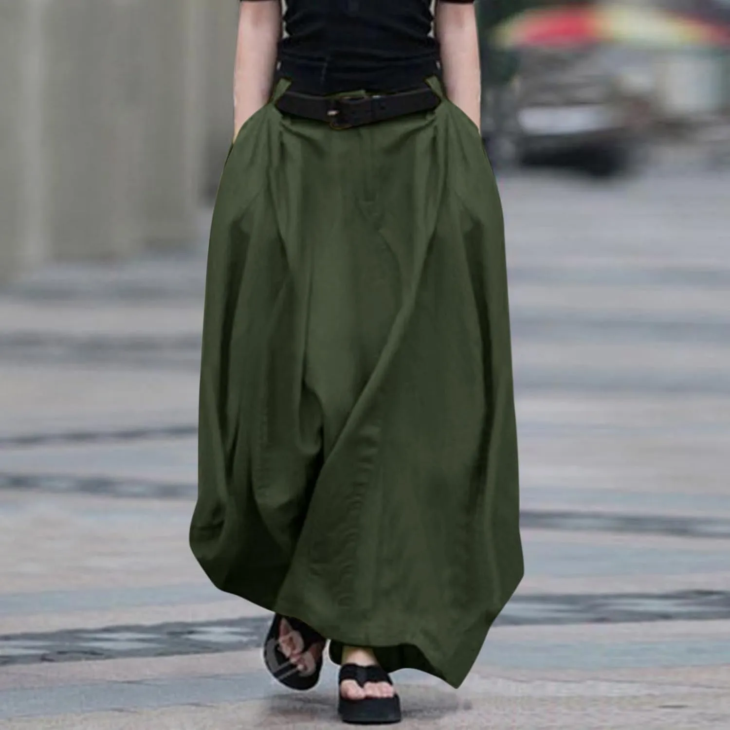 Women's Plus Size Maxi Skirt Elastic High Waist A-Line Long Dress 2025 Summer Casual Loose A Line Skirts with Pockets