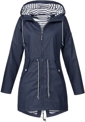 Womens Rain Jacket 2025 Lightweight Waterproof Windproof Rain Coat Drawstring Zip Up Windbreaker Outdoor Trench Coat