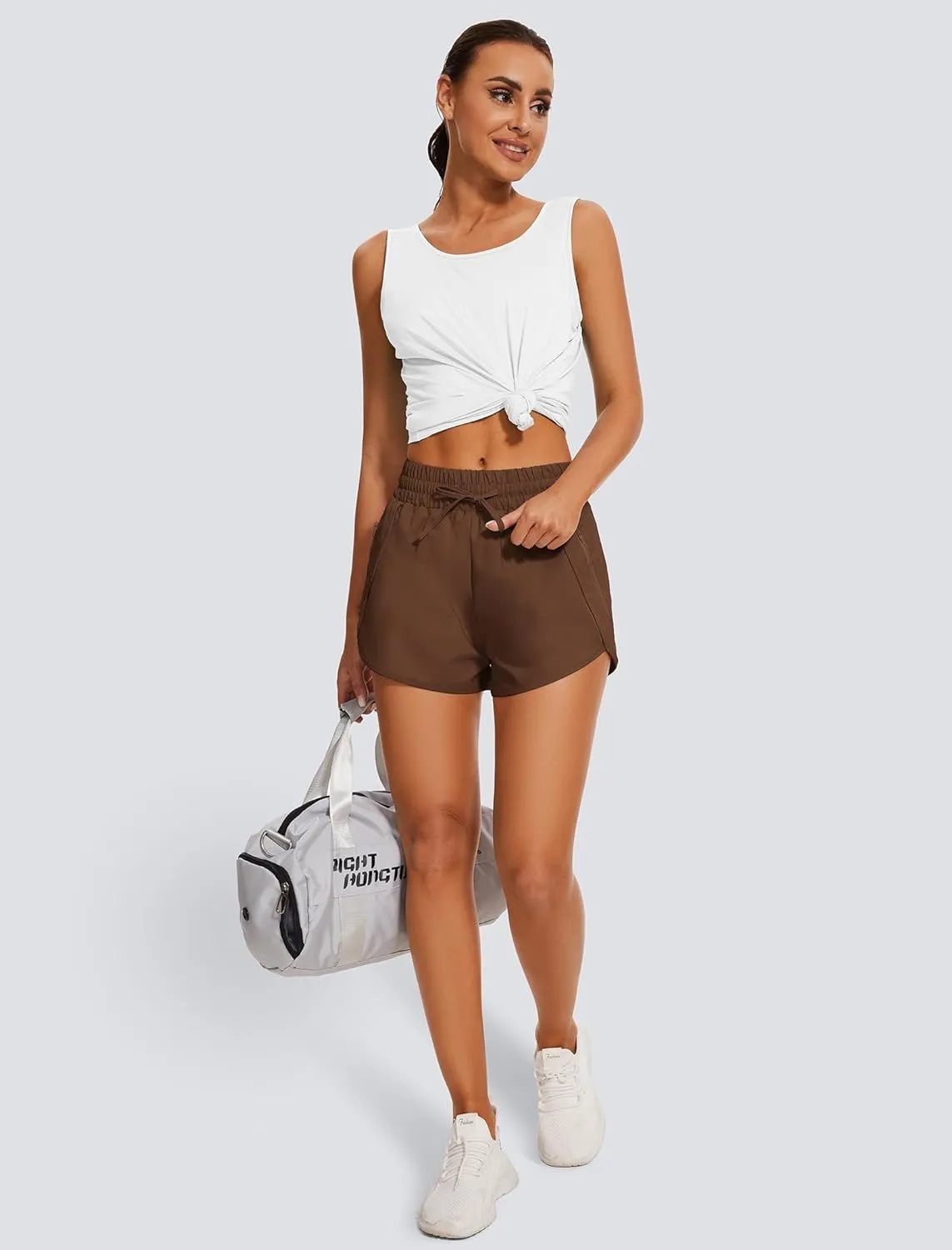 Women's Running Shorts High Waisted Quick Dry Athletic Shorts Sports Workout Gym Track Drawstring Shorts with Pockets