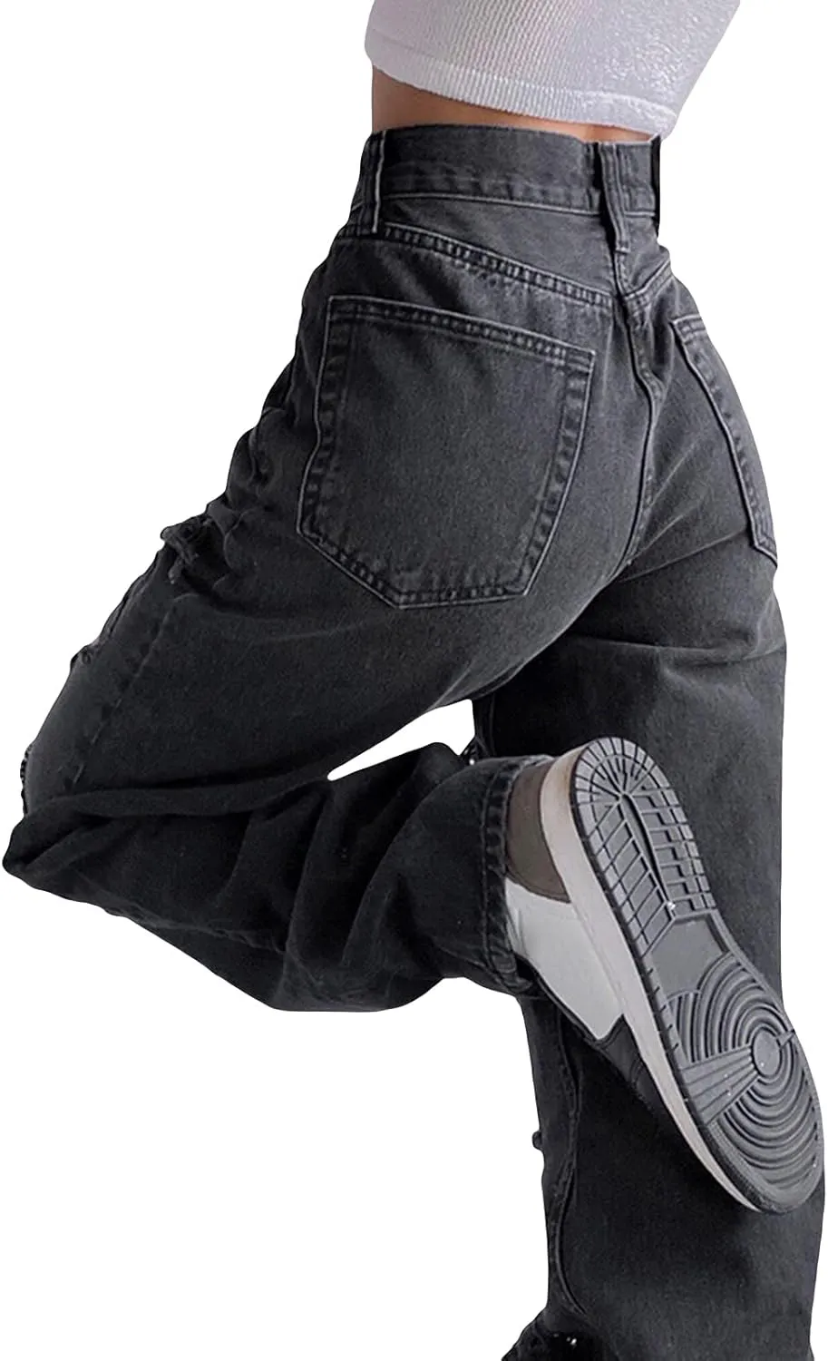 Women's Straight Leg Jeans High Waist Wide-Leg Jeans Side Pocket Vintage Baggy Denim Pants Streetwear