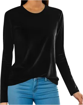 Women's Velour Sweatshirts Crewneck Long Sleeve Casual Pullover Winter Fall 2024 Holiday Soft Warm Shirts Velvet Tops