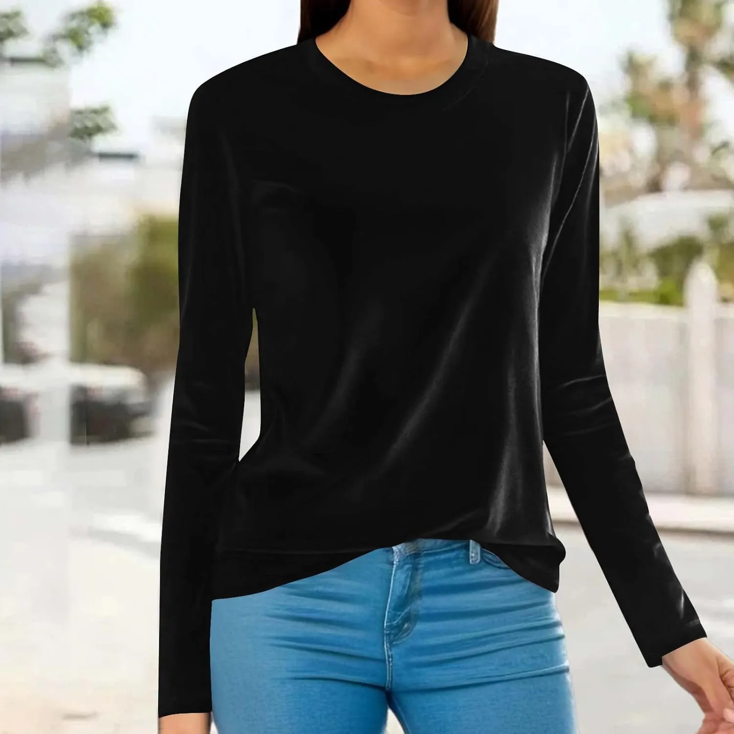 Women's Velour Sweatshirts Crewneck Long Sleeve Casual Pullover Winter Fall 2024 Holiday Soft Warm Shirts Velvet Tops