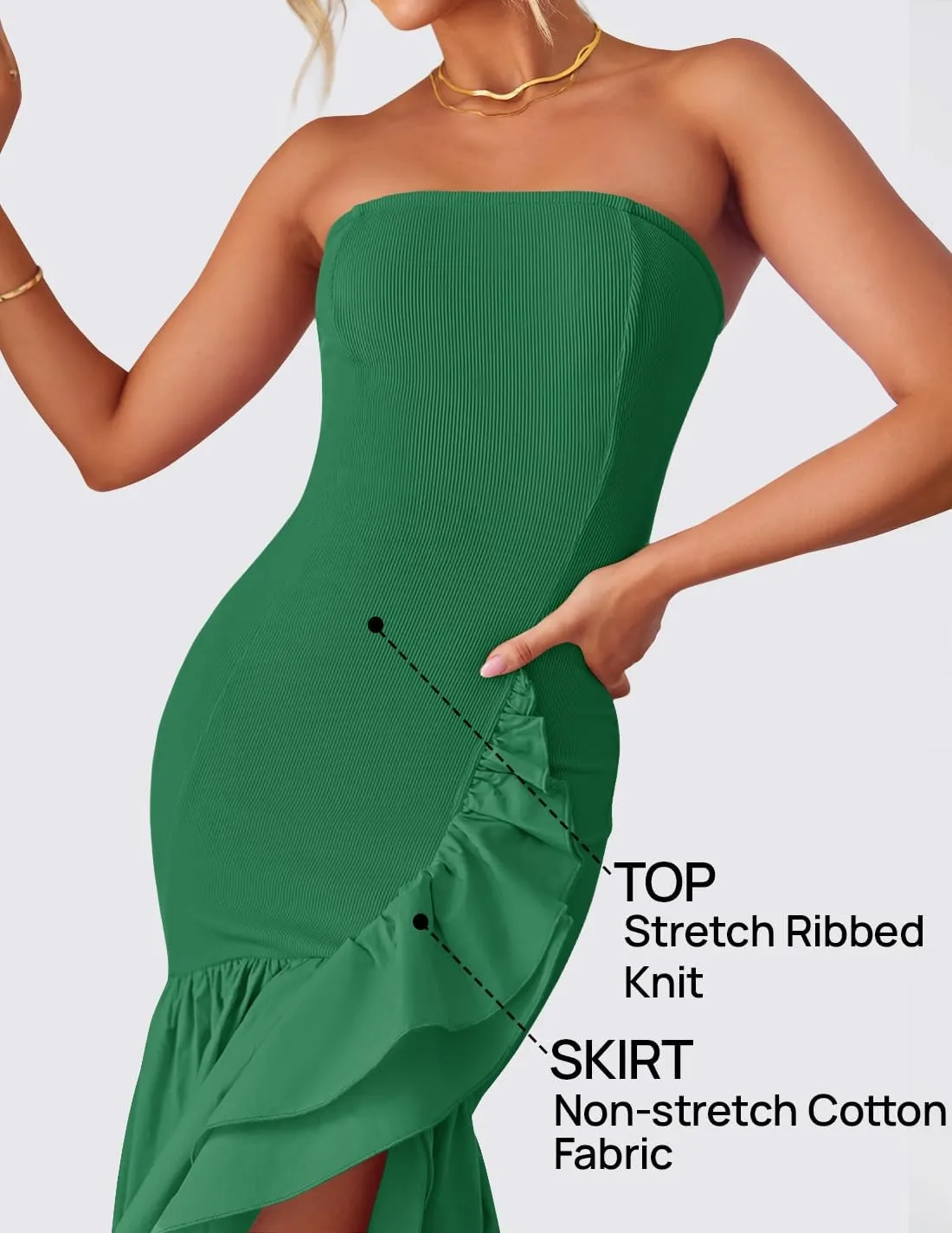 ZESICA Women's 2025 Summer Strapless Bodycon Maxi Dress Ribbed Sexy High Split Mermaid Prom Party Dresses